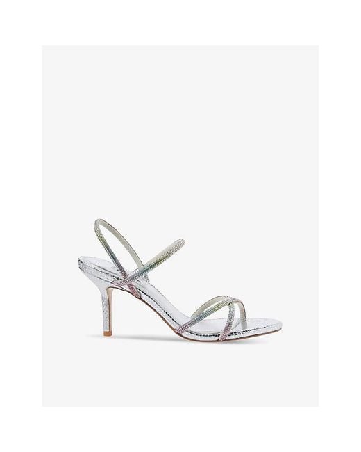 Dune White Miraculous Embellished Metallic Faux-leather Sandals