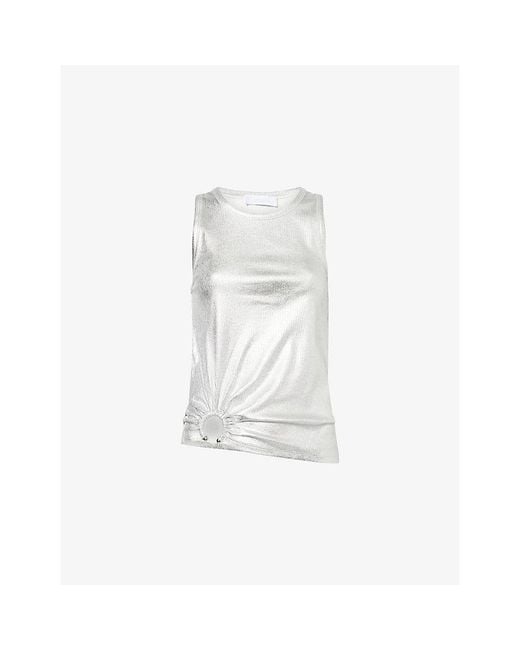 Rabanne White Gathered Sleeveless Stretch-Cotton Top