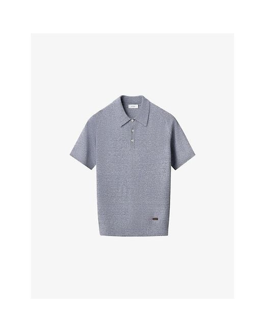 Eton of Sweden Blue Short-Sleeve Fine-Knit Cotton And Linen Polo Shirt for men