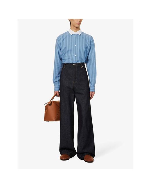 Loewe Blue Brand-embroidered Pleated-cuff Relaxed-fit Cotton-poplin Shirt for men