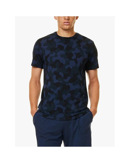 Derek Rose Blue London Camouflage-Print Stretch-Woven Pyjama Top for men