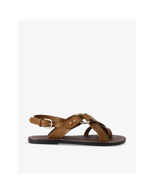Soeur Brown Florence Cross-over Leather Sandals