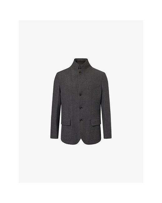 Corneliani Black Single-Breasted Stand-Collar Wool-Cashmere Blend Jacket for men