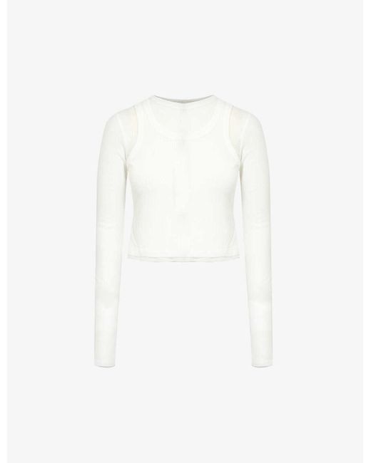 ADANOLA White Layered Long-sleeved Slim-fit Knitted Top