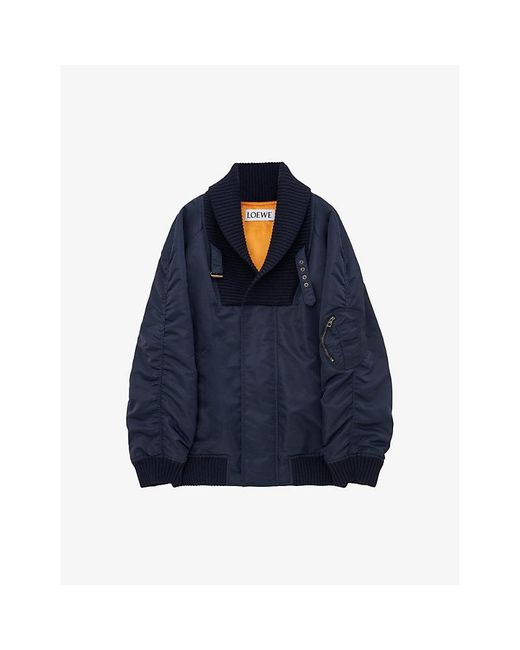 Loewe Blue Midnight Shawl-Collar Oversized-Fit Shell Bomber Jacket