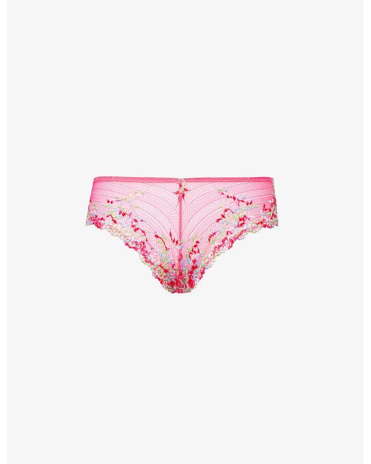 Wacoal Pink Embrace Floral-embroidered Stretch-lace Briefs