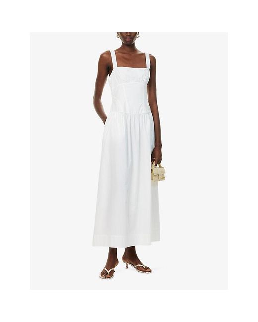 Bec & Bridge White Dune Shoulder-Straps Cotton-Poplin Maxi Dress