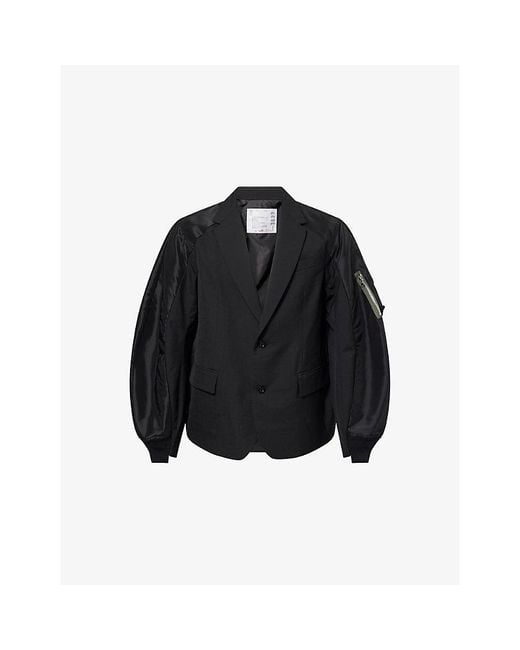 Sacai Black Tailored-Contrast Wool-Blend And Nylon Jacket for men