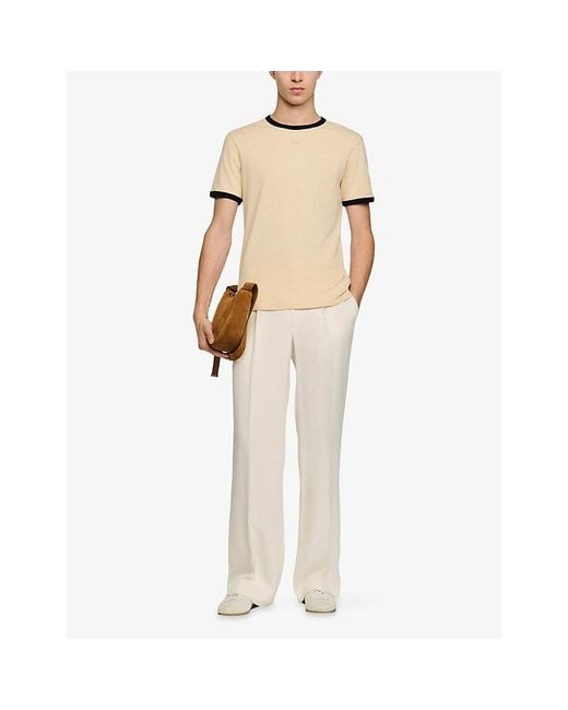 Sandro Natural Branded Contrast-Trim Cotton-Jersey T-Shirt for men