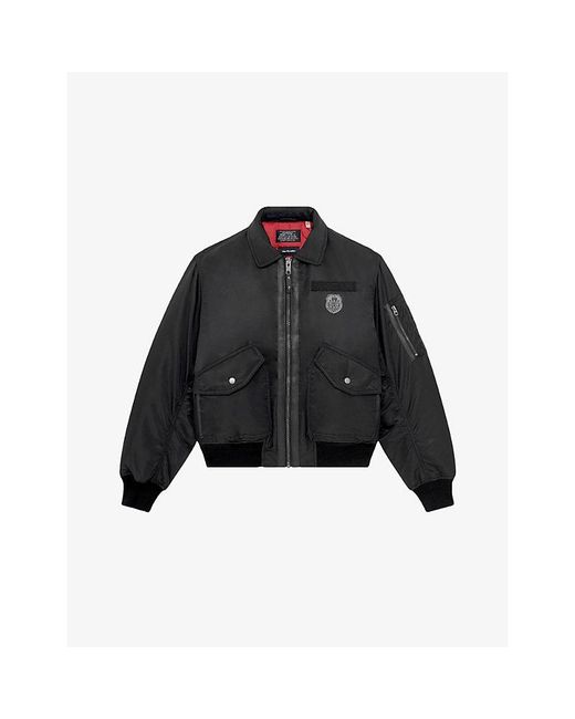 The Kooples Black X Schott Branded Shell Bomber Jacket