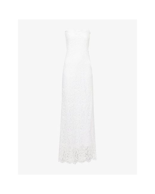 HYPHEN White Bandeau Sheer Lace Maxi Dress