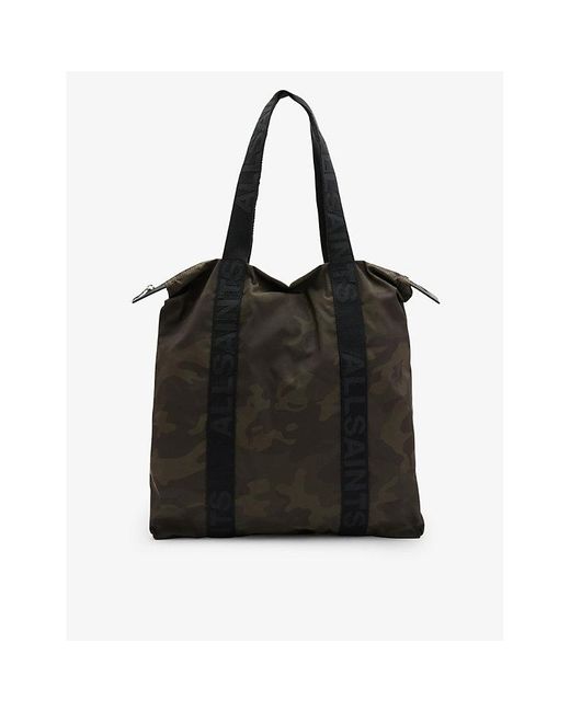 AllSaints Black Afan Camo-print Recycled-polyester Tote for men