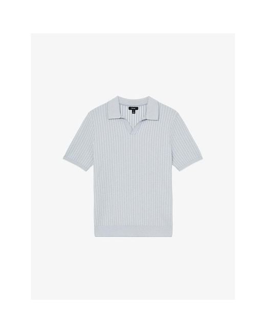 Reiss Men's White Lancaster Ribbed Knitted Polo Shirt