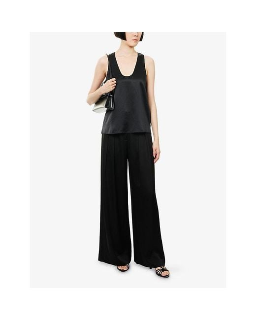 ME+EM Black Scoop-Neck Silk-Satin Tank Top
