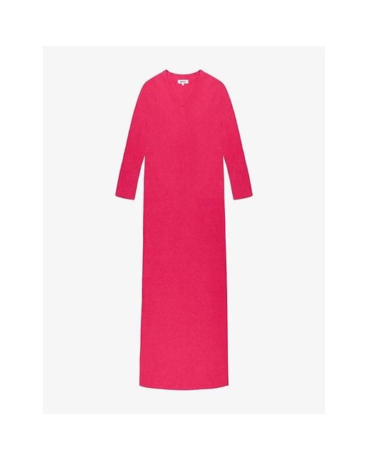 Ro&zo Pink V-Neck Knitted Cotton-Blend Midaxi Jumper Dress