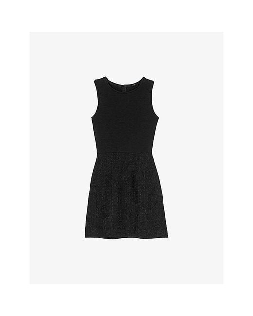 Maje Black Two-In-One Button-Down Tweed Mini Dress