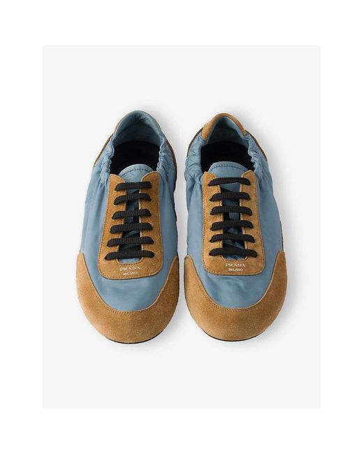 Prada Blue Collapse Re Nylon And Suede Trainers