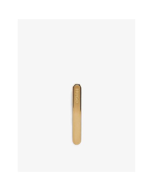 HUGO White Brand-Engraved-Tone Stainless-Steel Tie Clip for men