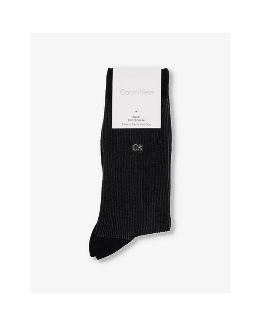 Calvin Klein Black Shadow Ribbed Pack Of Two Cotton-blend Knitted Socks for men