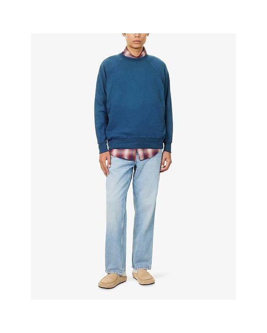 A.PRESSE Blue Vintage Crewneck Cotton-Jersey Sweatshirt for men