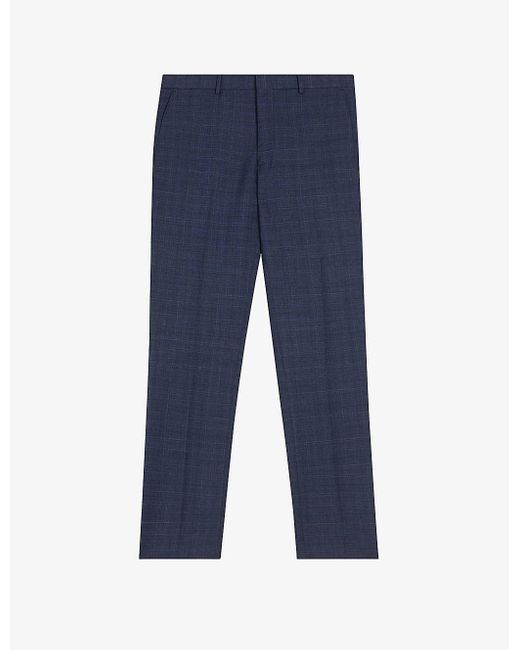 Ted Baker Blue Vy Chelart Slim-fit Check-pattern Stretch-wool Trousers for men