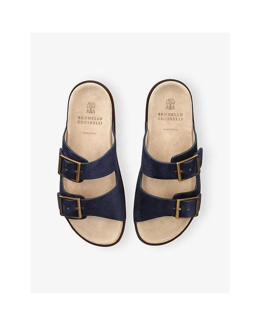 Brunello Cucinelli Blue Two-Strap Suede Sandals for men