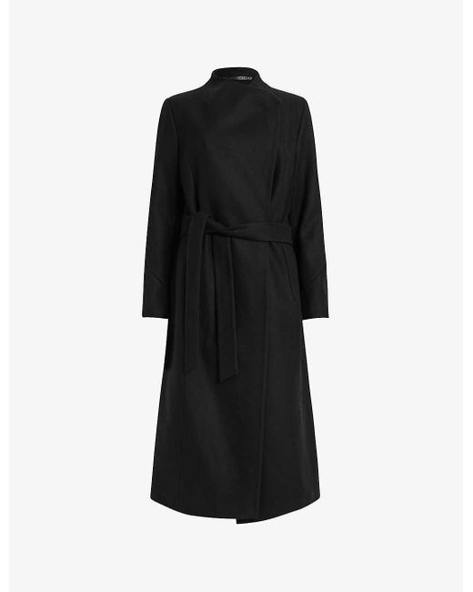 AllSaints Black Riley Funnel-neck Wool-blend Coat