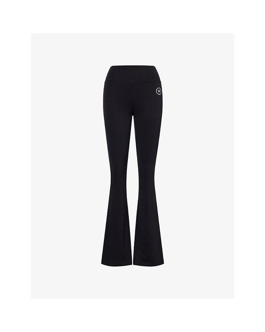 Sporty & Rich Black Duty Logo-Print Flared Leggings