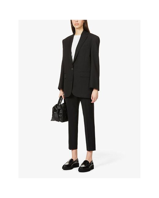Theory Black Treeca Cropped Slim-Leg Mid-Rise Stretch-Wool Trousers