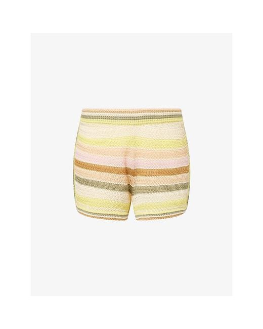 Zimmermann Yellow Indra Stripe Crochet Cotton Shorts