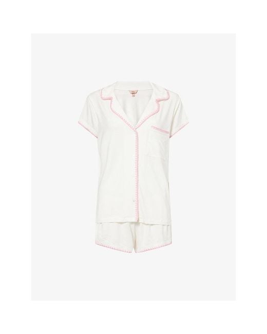 Eberjey White Frida Contrast-Piping Stretch-Jersey Pyjamas Set