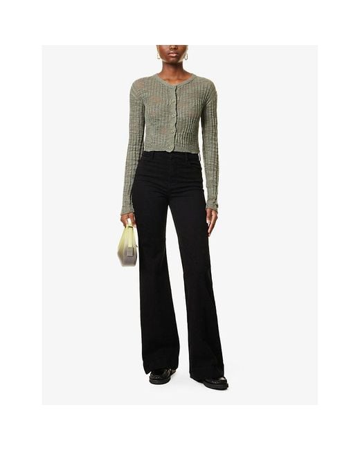 7 For All Mankind Black Modern Dojo Flared-Leg High-Rise Denim-Blend Jeans