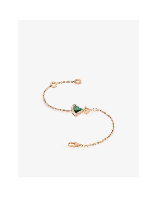 BVLGARI Natural Divas' Dream 18Ct Rose- Malachite And 0.31Ct Round Brilliant-Cut Diamond Bracelet