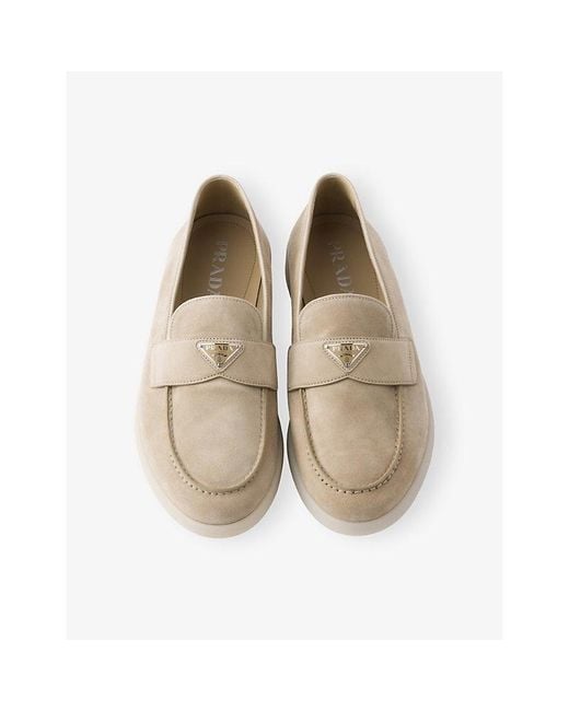 Prada Natural Triangle-Plaque Suede Loafers for men