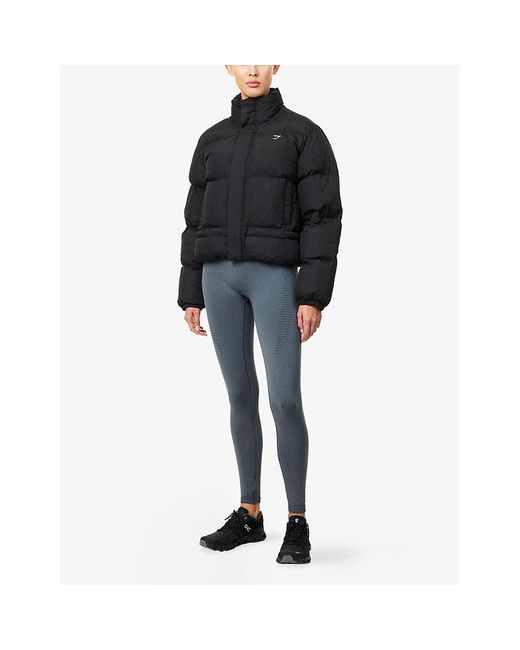 Gym Shell Jacket GYMSHARK Logo-Print Padded Shell-Down Jacket in Black | Lyst UK