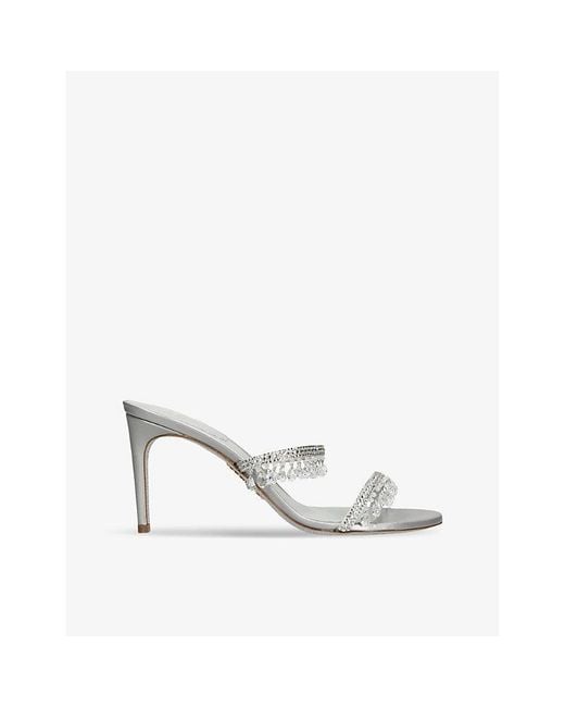 Rene Caovilla White Chandelier Jewel-Embellished Leather Heeled Sandals