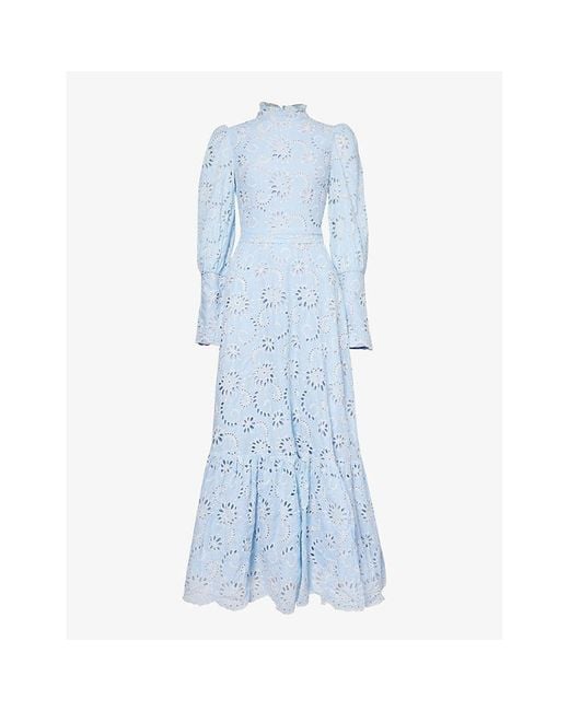 Sister Jane Blue Broderie-pattern Cotton Maxi Dress