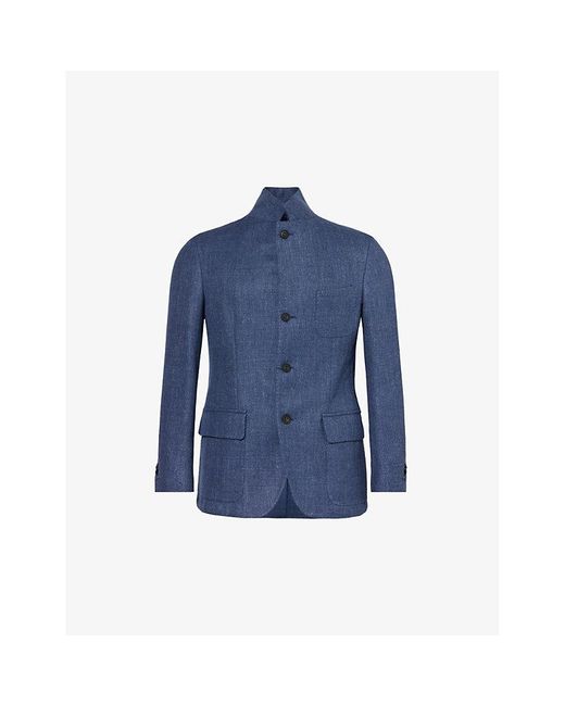 Corneliani Blue Single-breasted Notched-lapel Wool And Linen-blend Jacket for men