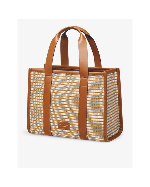 Aspinal Brown Henley Small Chevron-woven Leather Tote Bag