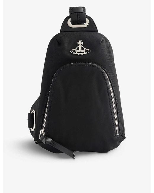 Vivienne Westwood Black Sling Logo-plaque Recycled-nylon Cross-body Bag for men