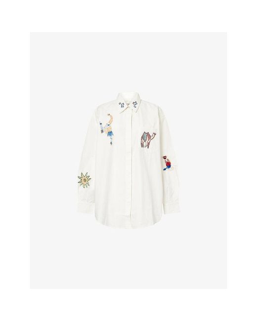 ALÉMAIS White Carmine Embroidered Cotton Shirt