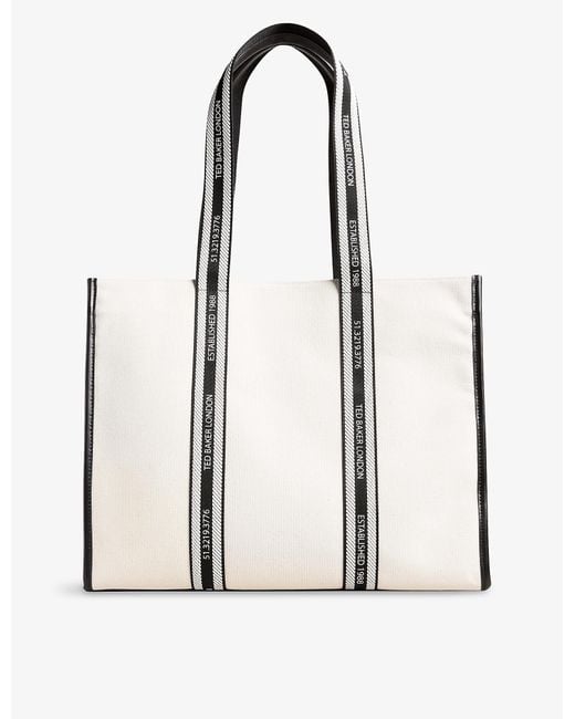 Ted Baker Georjey Brandedstrap Cottoncanvas Tote Bag in White Lyst UK