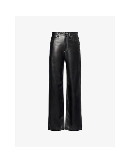 Rag & Bone Black Shea Straight-Leg Coated Faux-Leather Trousers