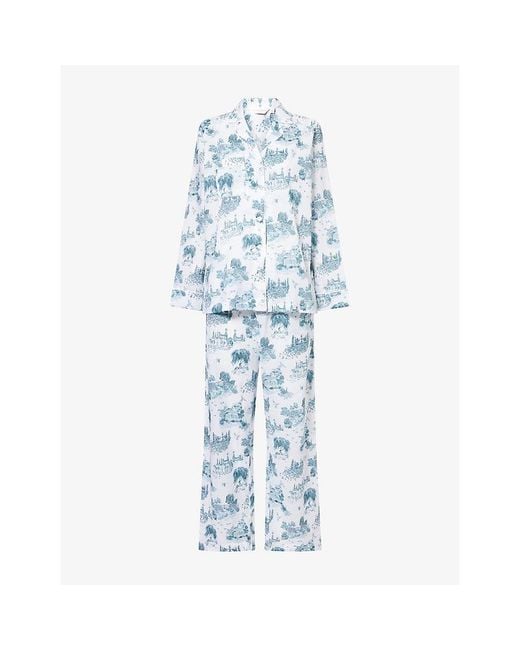 Derek Rose Blue London Toile Printed Cotton Pyjama Set