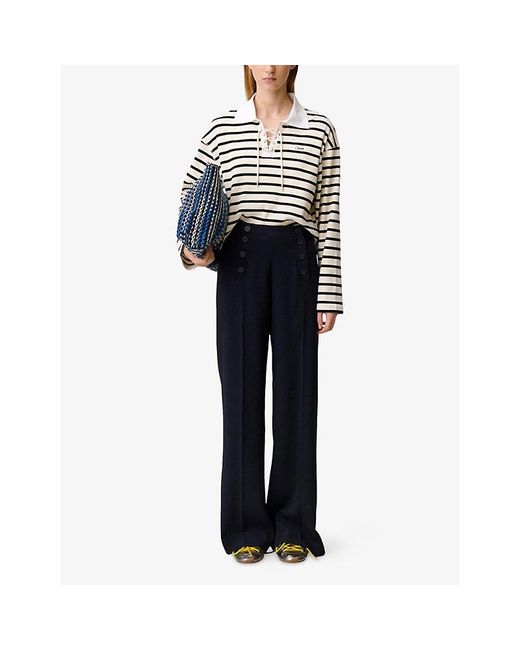 Claudie Pierlot Blue Sailor High-Rise Woven Trousers