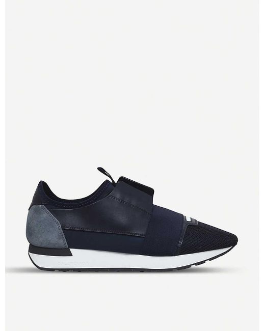 Balenciaga Blue Men's Race Runners Leather, Suede And Mesh Trainers for men