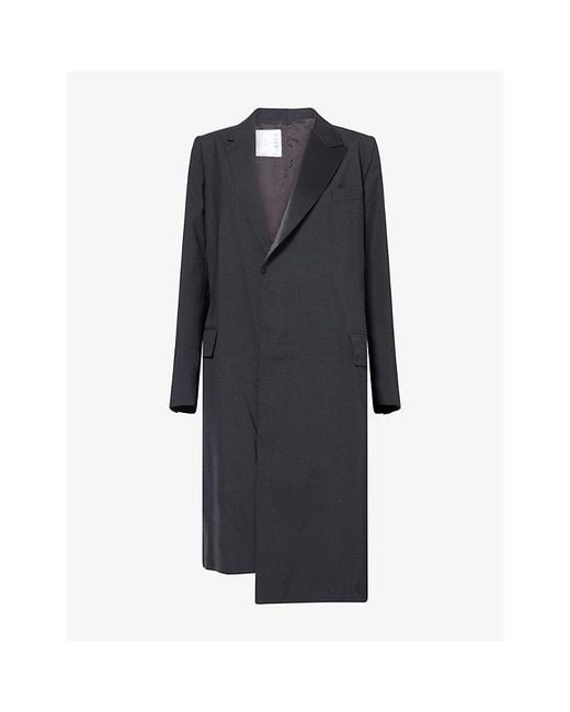 Sacai Black Wrap-Over Wool-Blend Coat