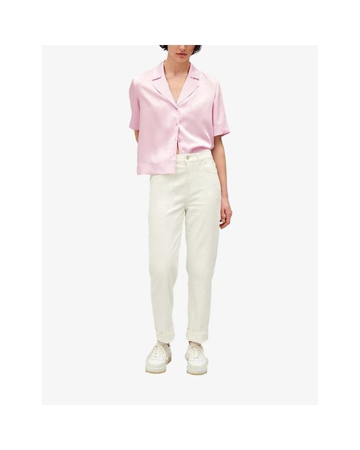 Claudie Pierlot Pink Notch-lapel Cropped Woven Shirt