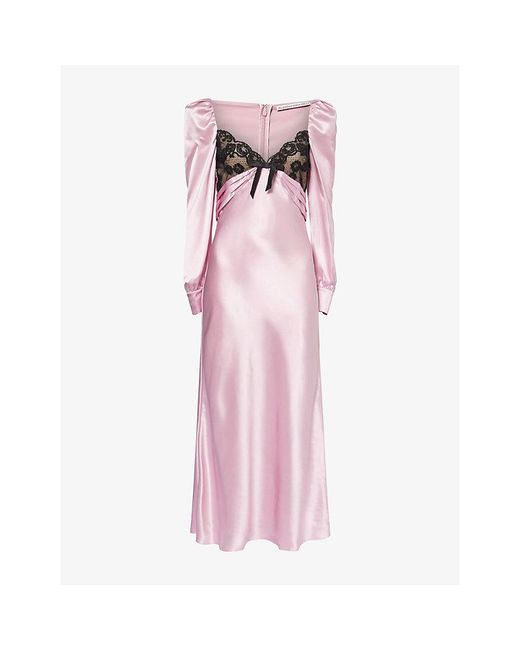 Alessandra Rich Pink Lace Silk Midi Dress