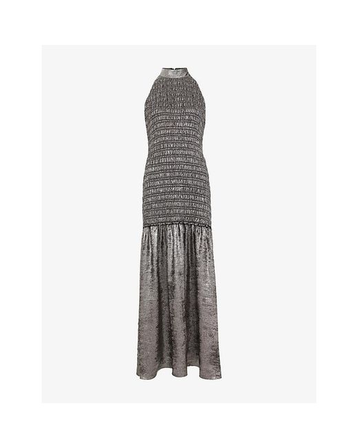 Phase Eight Gray Tasmin Shirred-Bodice Sleeveless Woven Maxi Dress